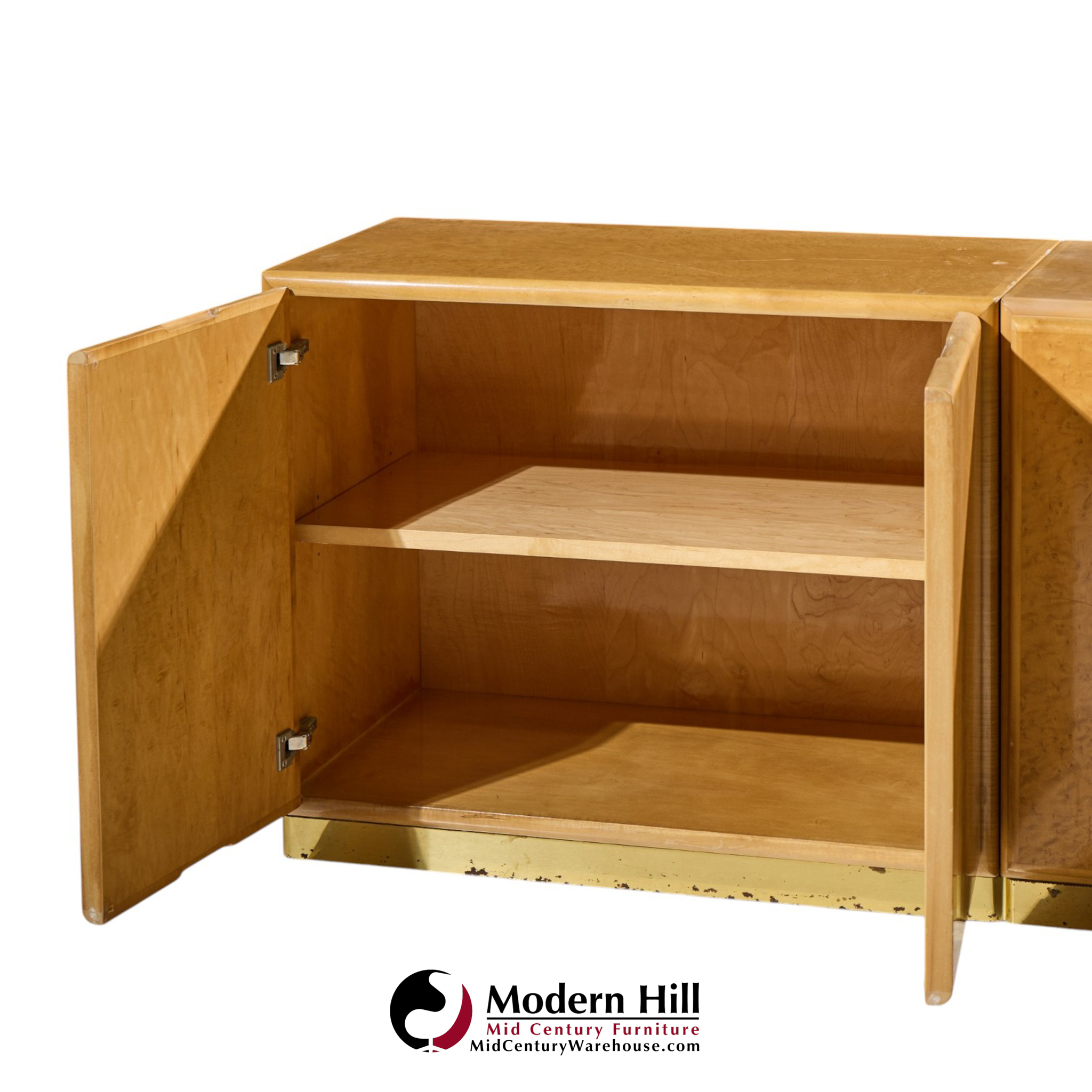 milo baughman for thayer coggin mid century birdseye maple and brass credenza