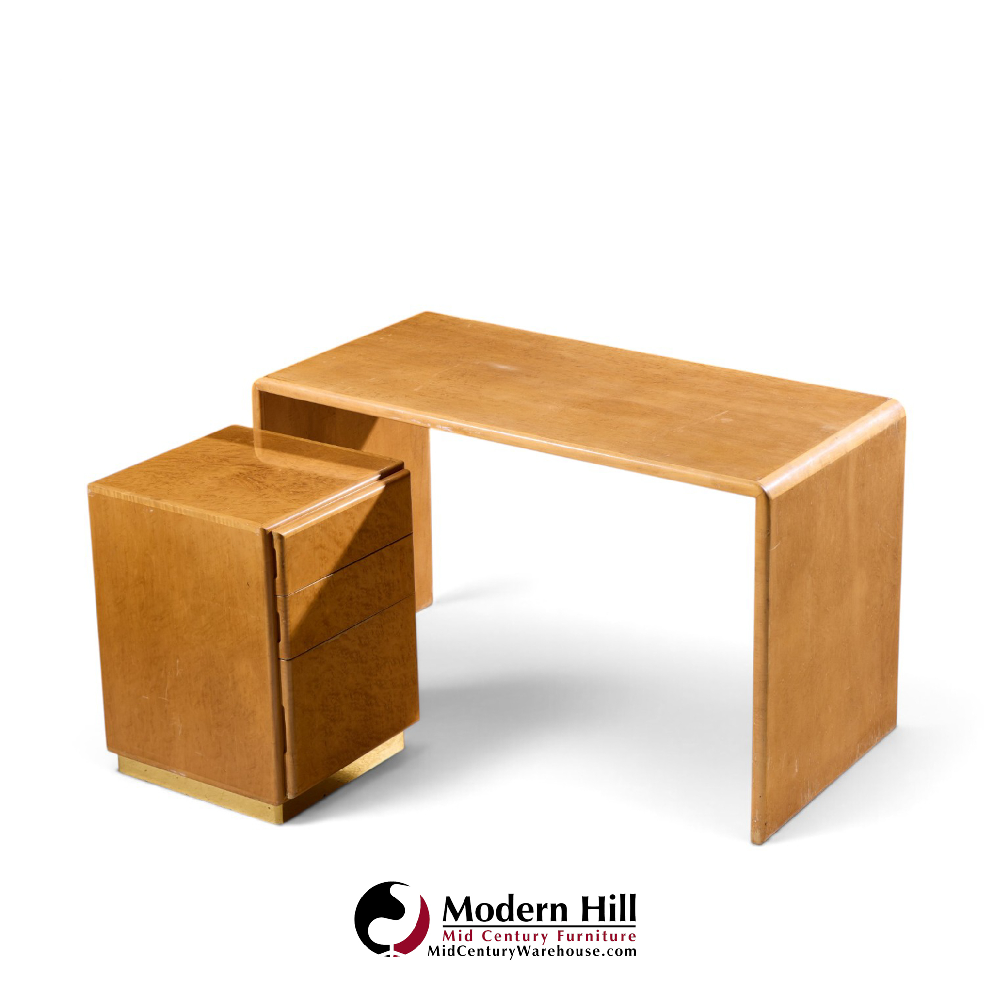 milo baughman for thayer coggin mid century birdseye maple and brass desk