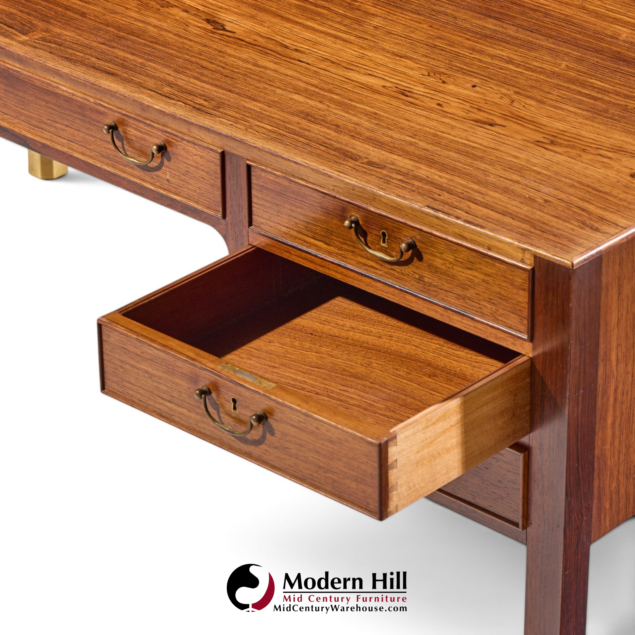 ole wanscher for aj iversen mid century danish rosewood and brass desk