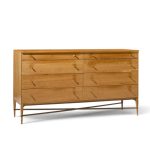 paul mccobb for calvin mid century mahogany and brass x base lowboy dresser
