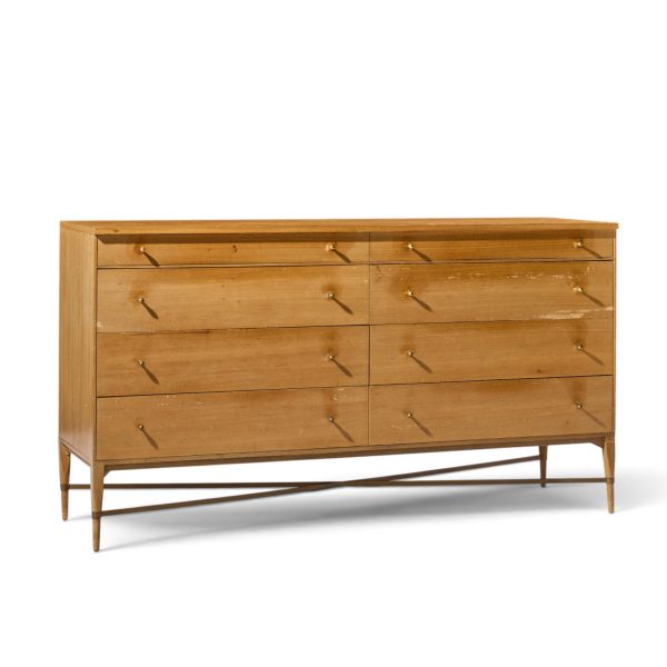 paul mccobb for calvin mid century mahogany and brass x base lowboy dresser