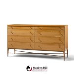 paul mccobb for calvin mid century mahogany and brass x base lowboy dresser
