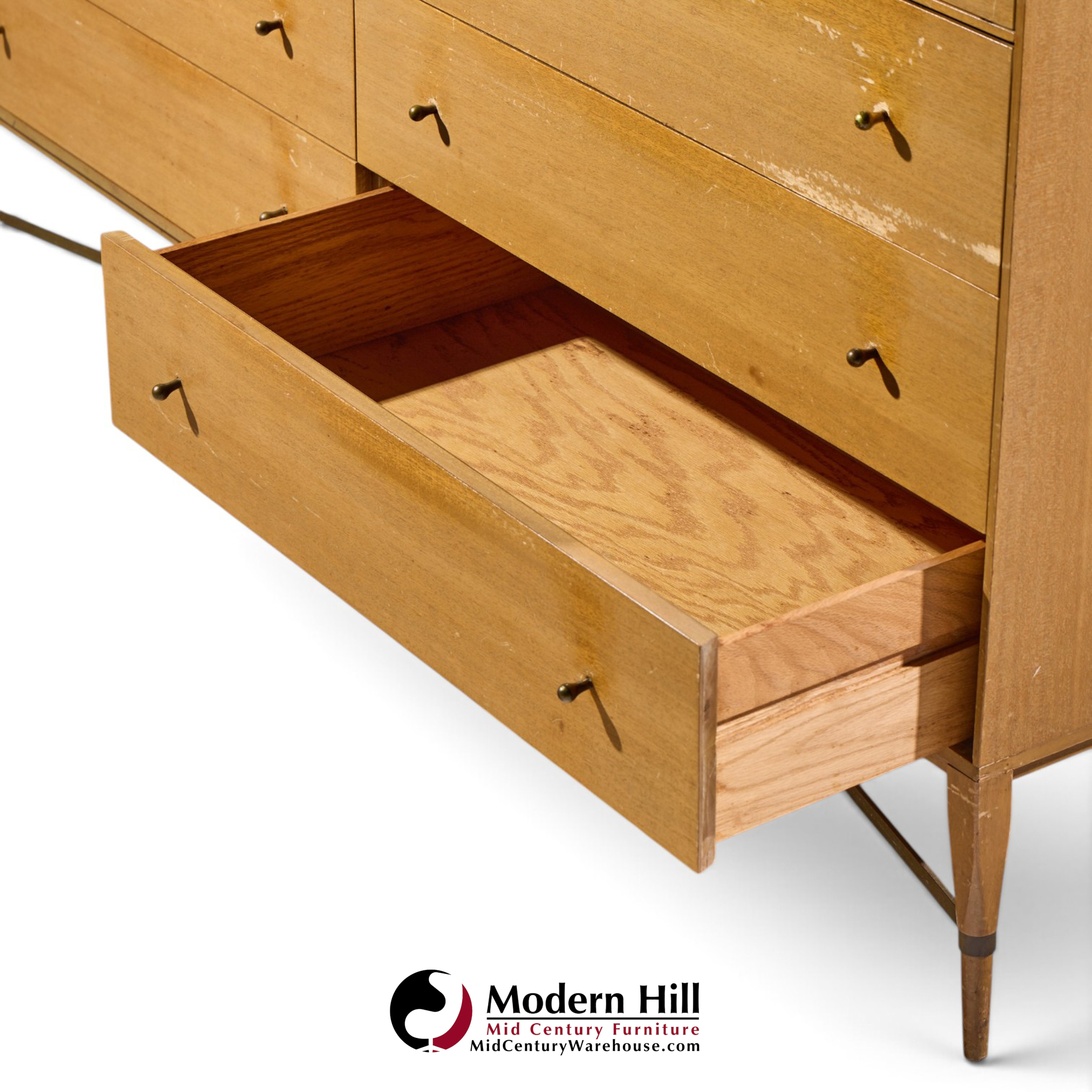 paul mccobb for calvin mid century mahogany and brass x base lowboy dresser