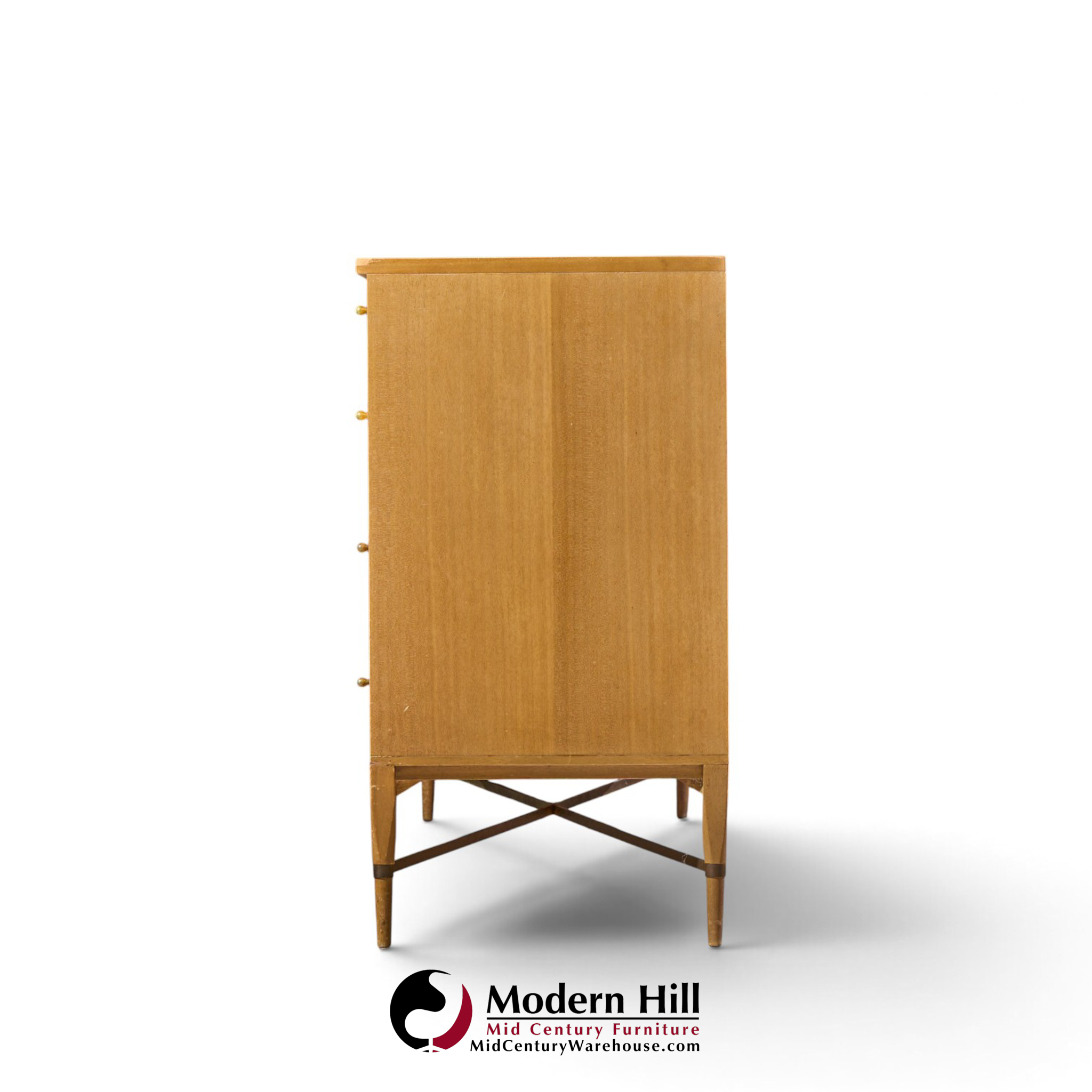 paul mccobb for calvin mid century mahogany and brass x base lowboy dresser