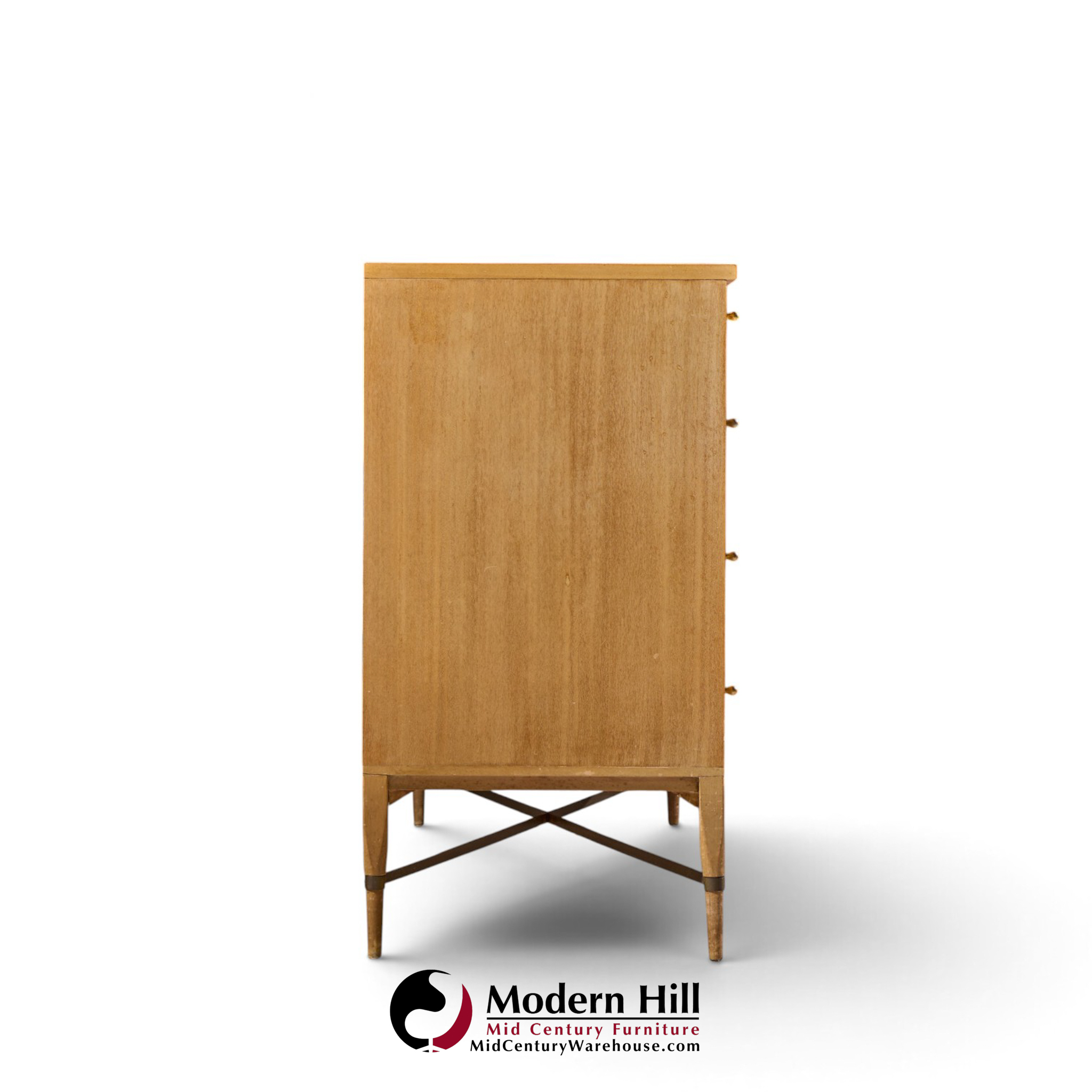 paul mccobb for calvin mid century mahogany and brass x base lowboy dresser