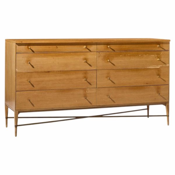 paul mccobb for calvin mid century mahogany and brass x base lowboy dresser
