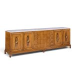 renzo rutili for johnson furniture mid century walnut, brass and marble credenza