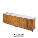 renzo rutili for johnson furniture mid century walnut, brass and marble credenza