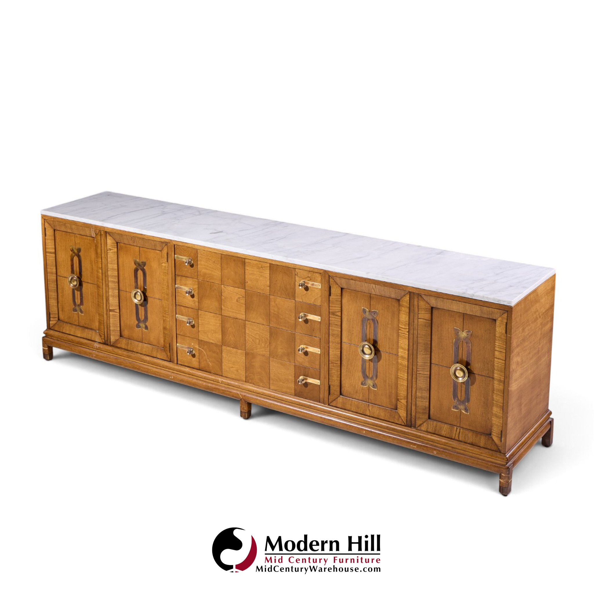 renzo rutili for johnson furniture mid century walnut, brass and marble credenza