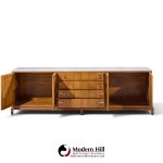 renzo rutili for johnson furniture mid century walnut, brass and marble credenza