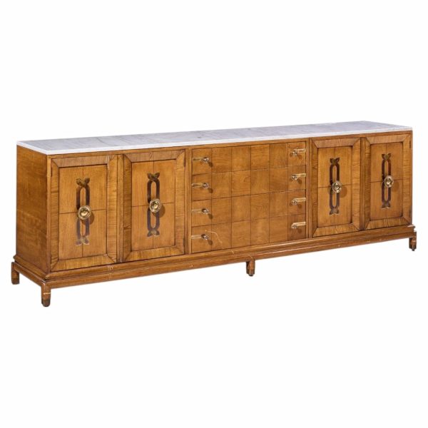 renzo rutili for johnson furniture mid century walnut, brass and marble credenza
