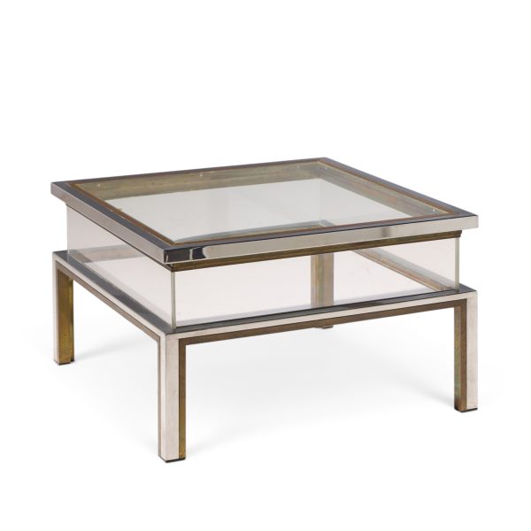 romeo rega mid century chrome, brass and glass coffee table