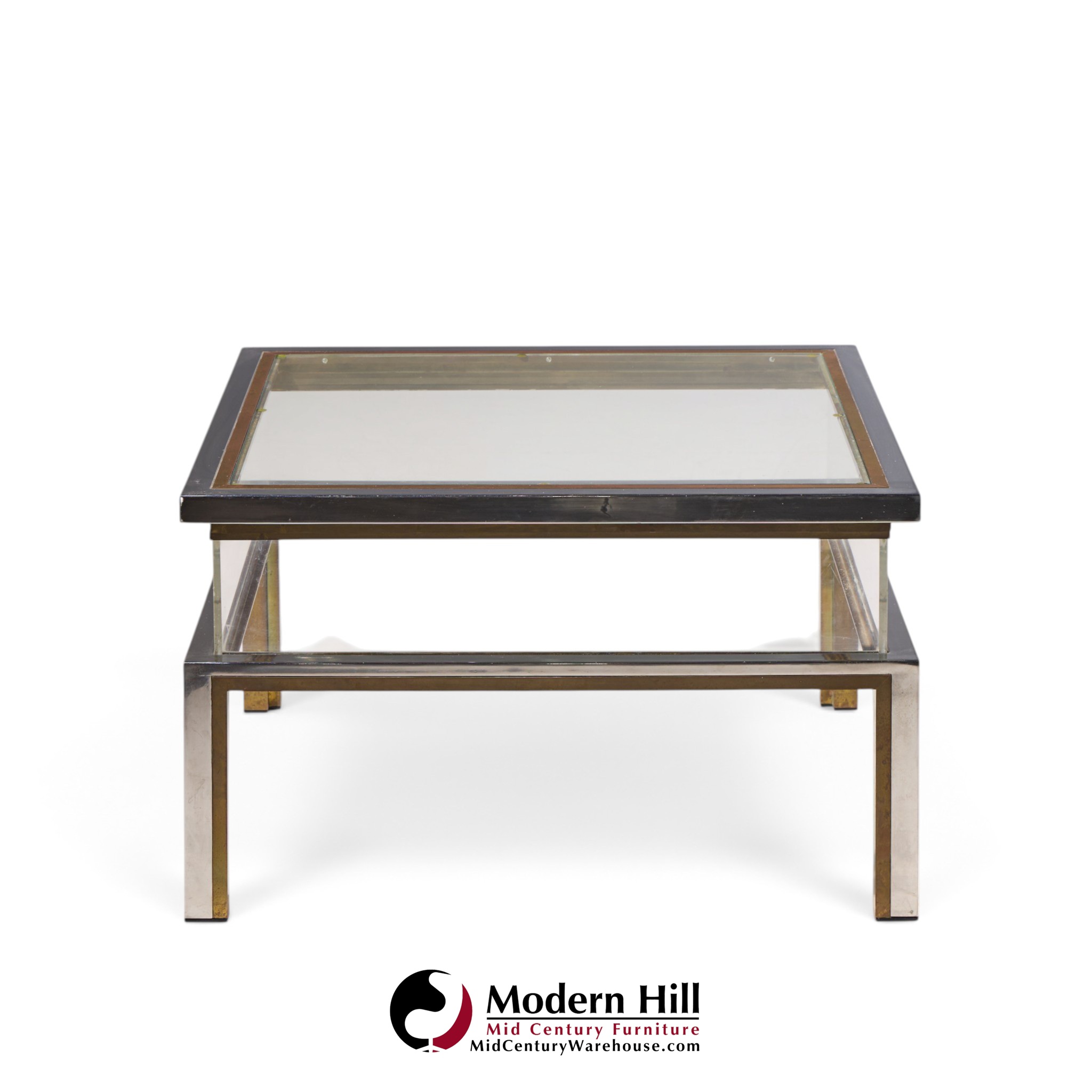 romeo rega mid century chrome, brass and glass coffee table