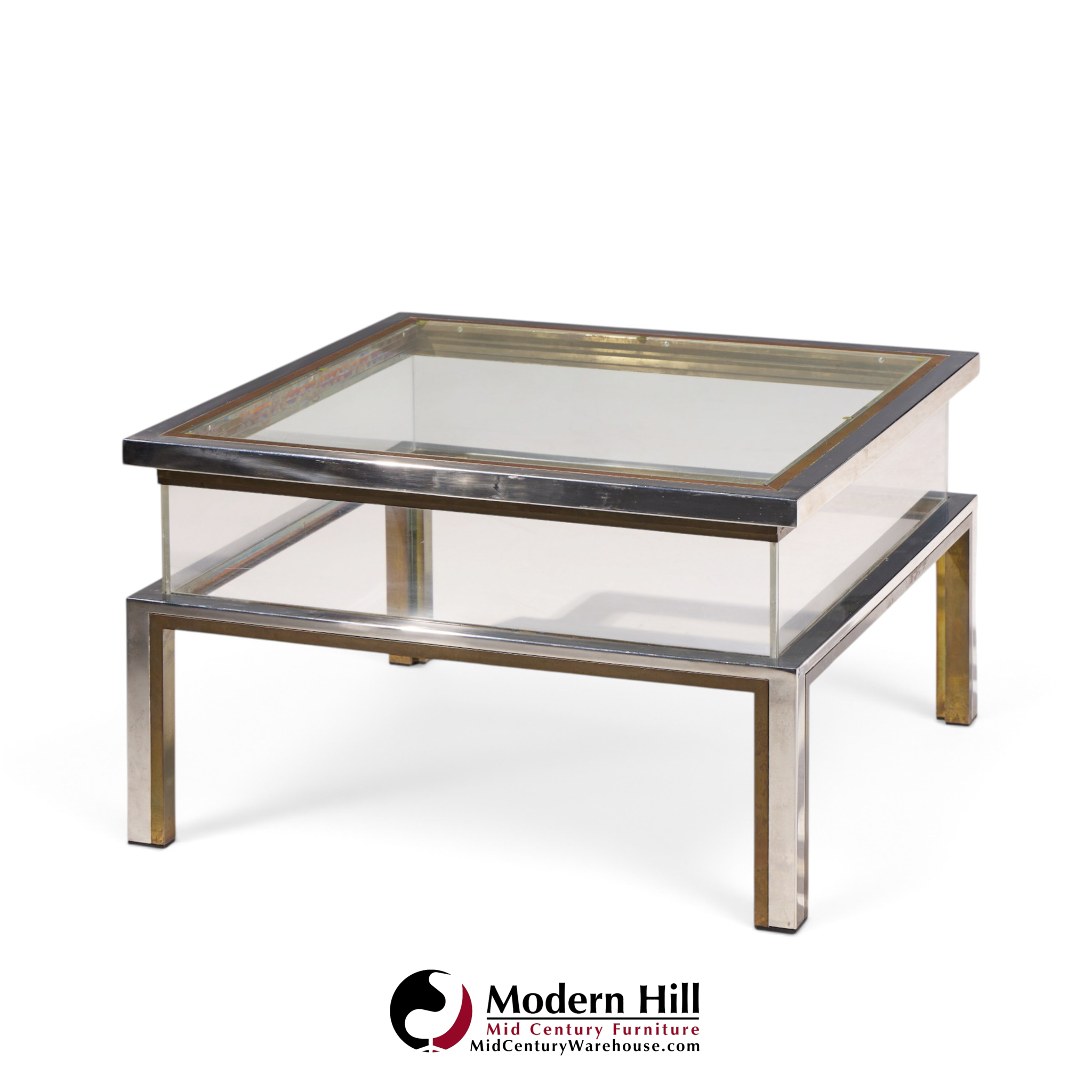 romeo rega mid century chrome, brass and glass coffee table