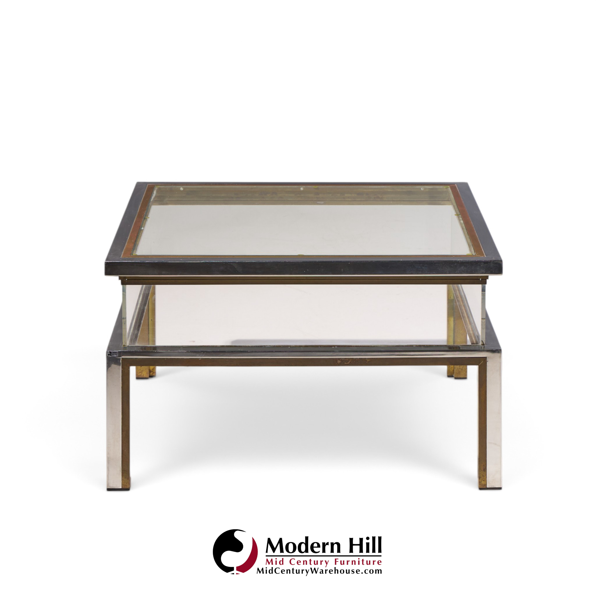 romeo rega mid century chrome, brass and glass coffee table