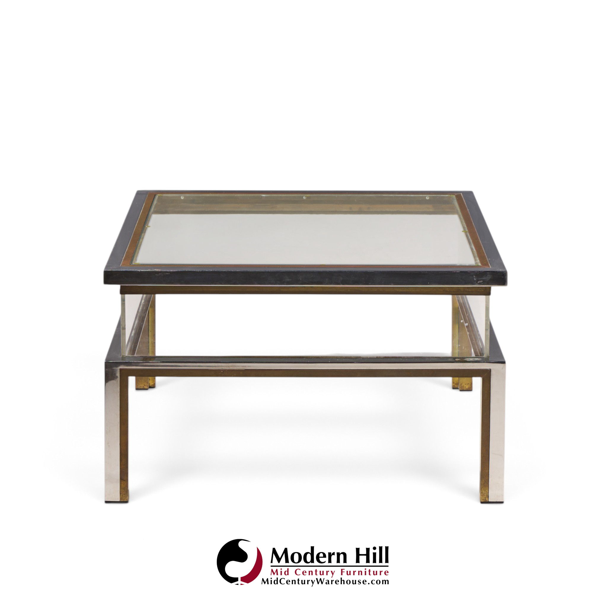 romeo rega mid century chrome, brass and glass coffee table