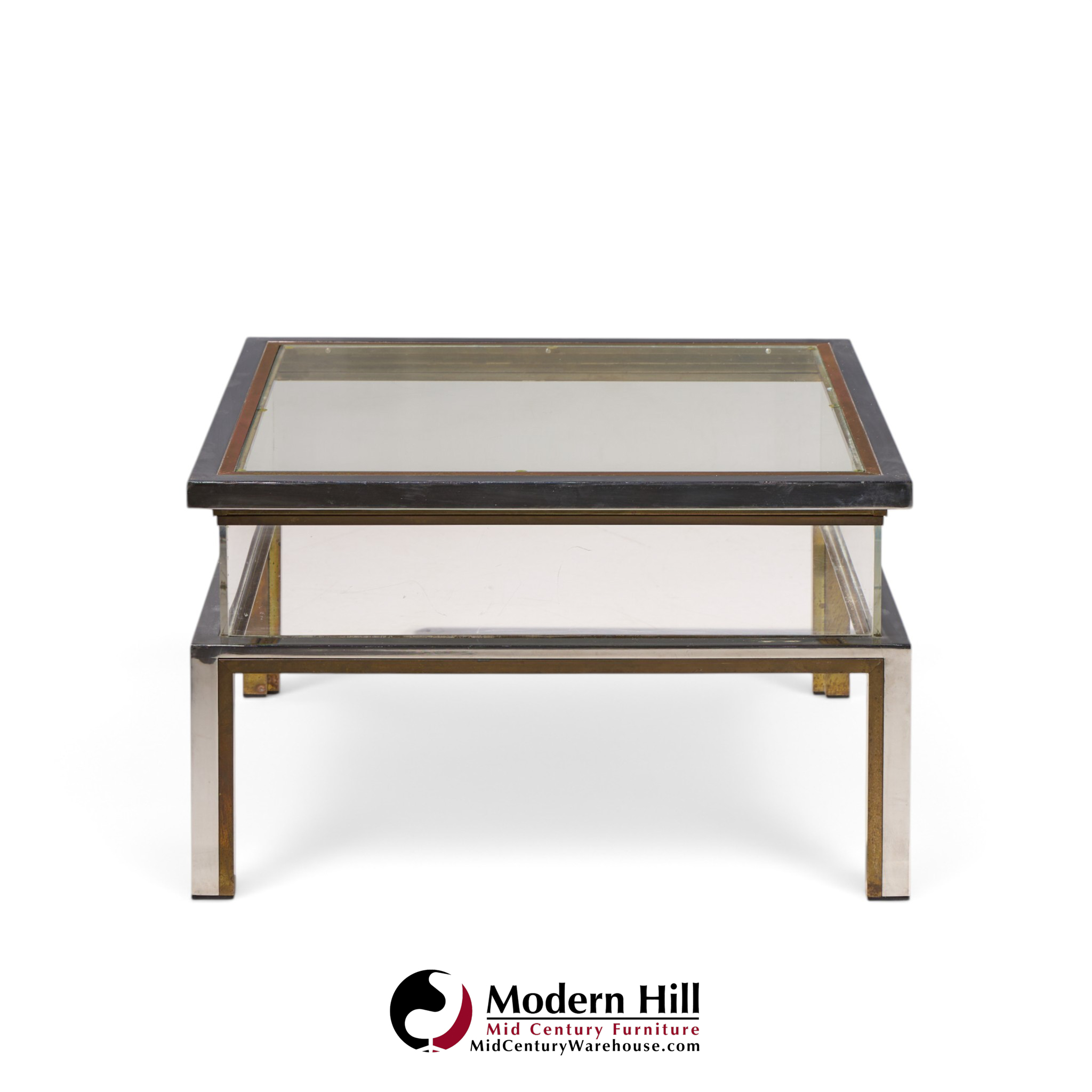 romeo rega mid century chrome, brass and glass coffee table