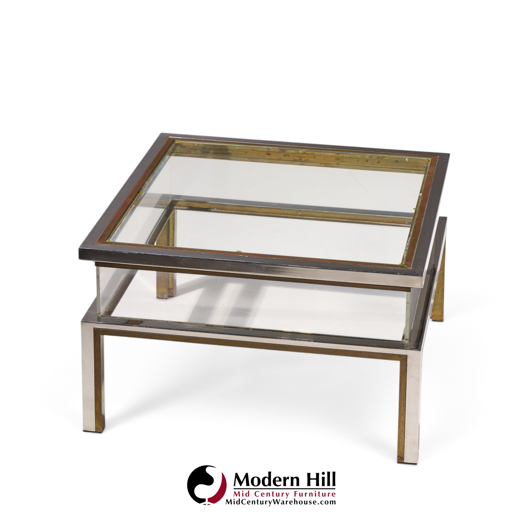 romeo rega mid century chrome, brass and glass coffee table