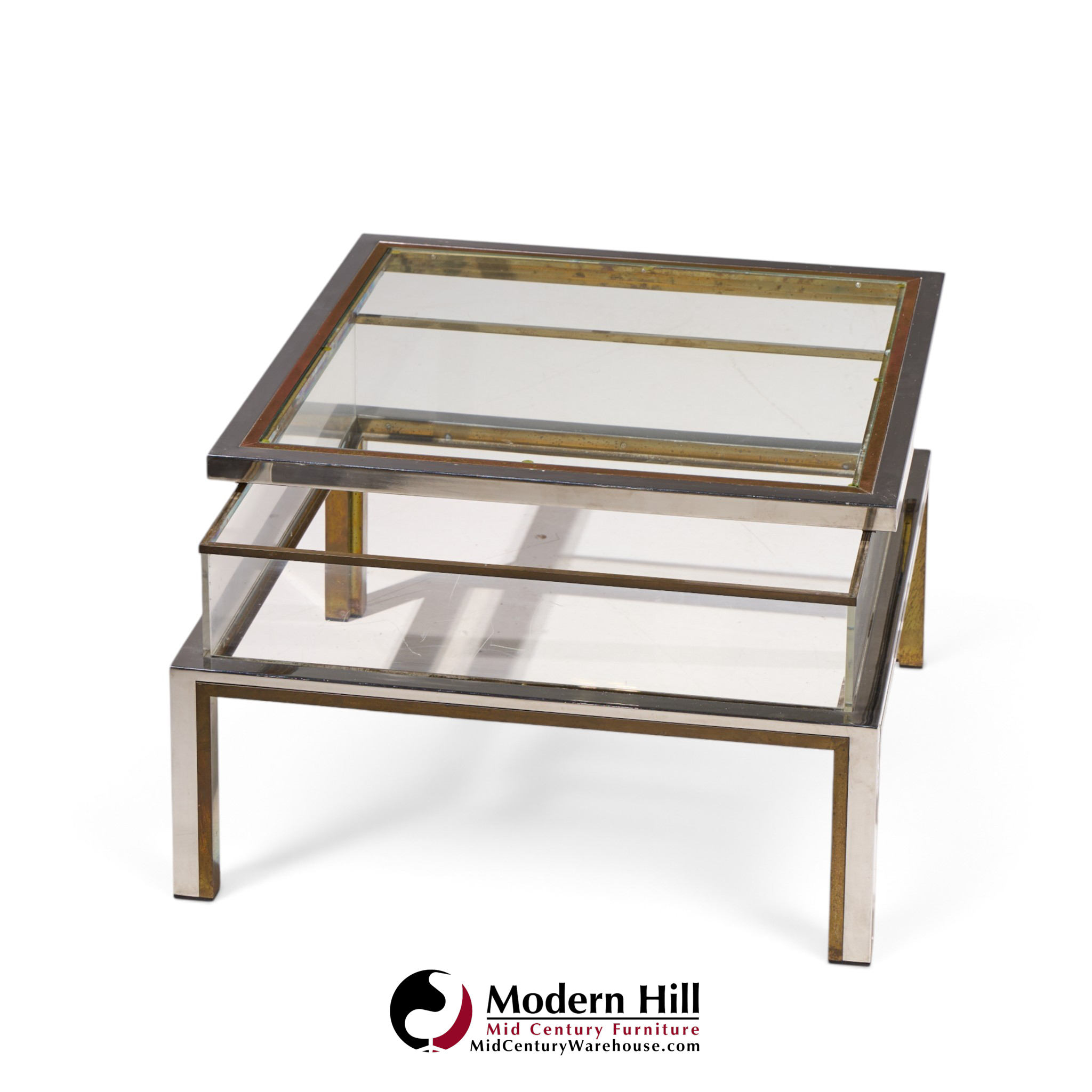 romeo rega mid century chrome, brass and glass coffee table