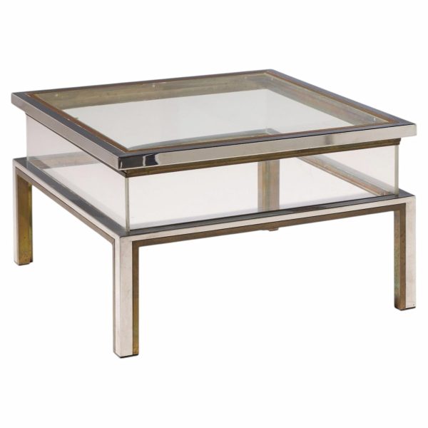 romeo rega mid century chrome, brass and glass coffee table