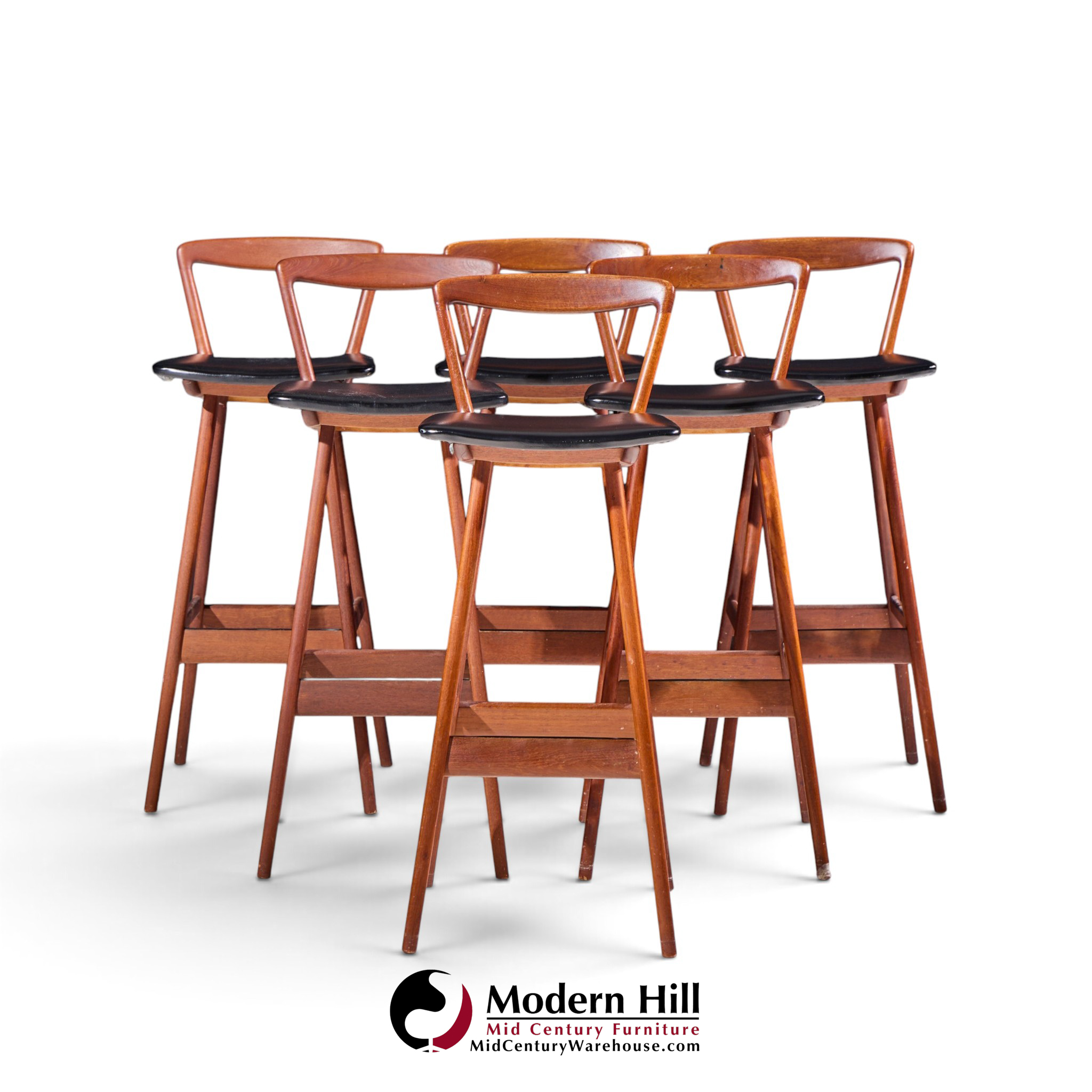 rosengren hansen for brande møbelfabrik mid century teak barstools - set of 4