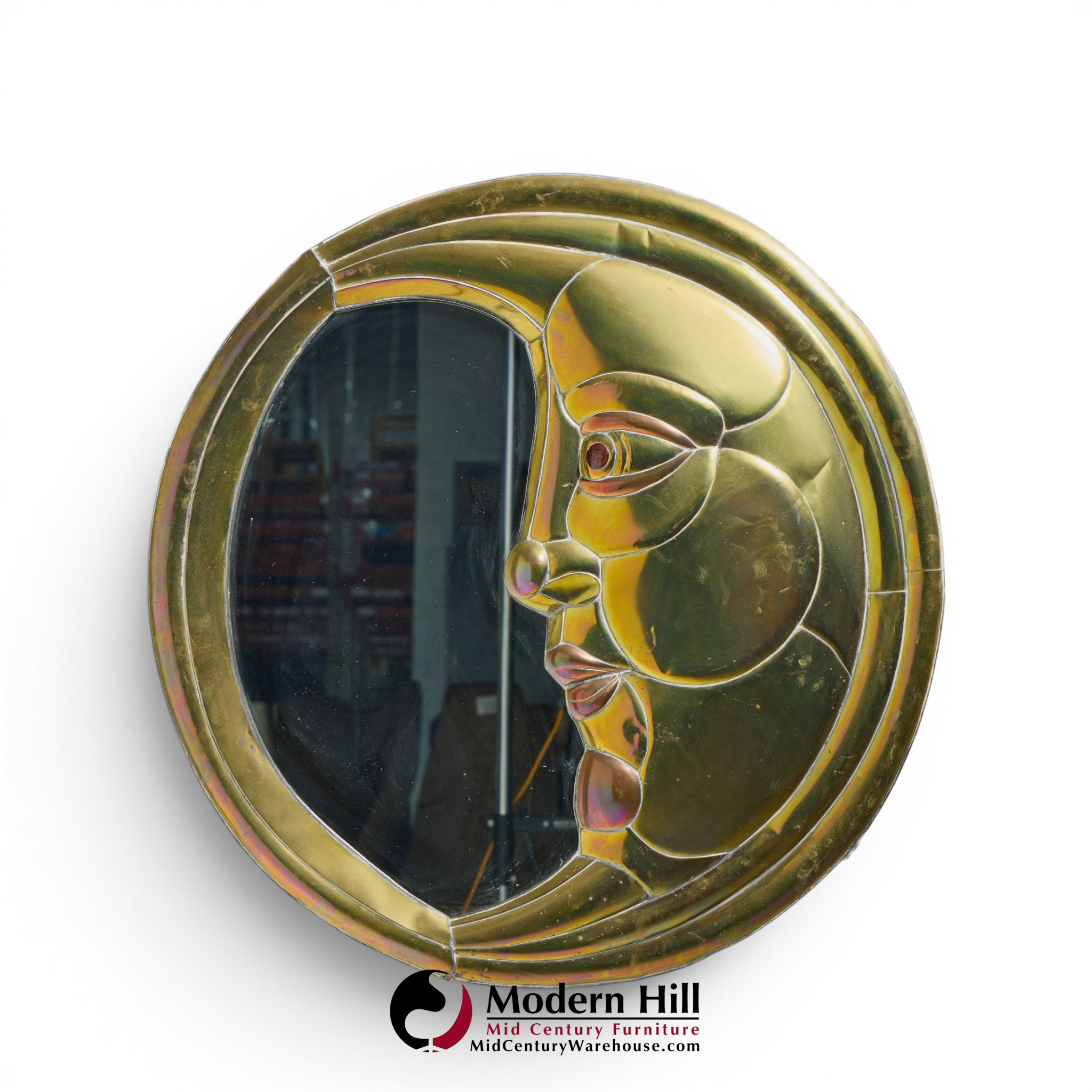 sergio bustamante mid century brass moon mirror