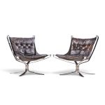 sigurd ressell for vatne møbler mid century chrome falcon lounge chairs - pair