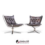 sigurd ressell for vatne møbler mid century chrome falcon lounge chairs - pair