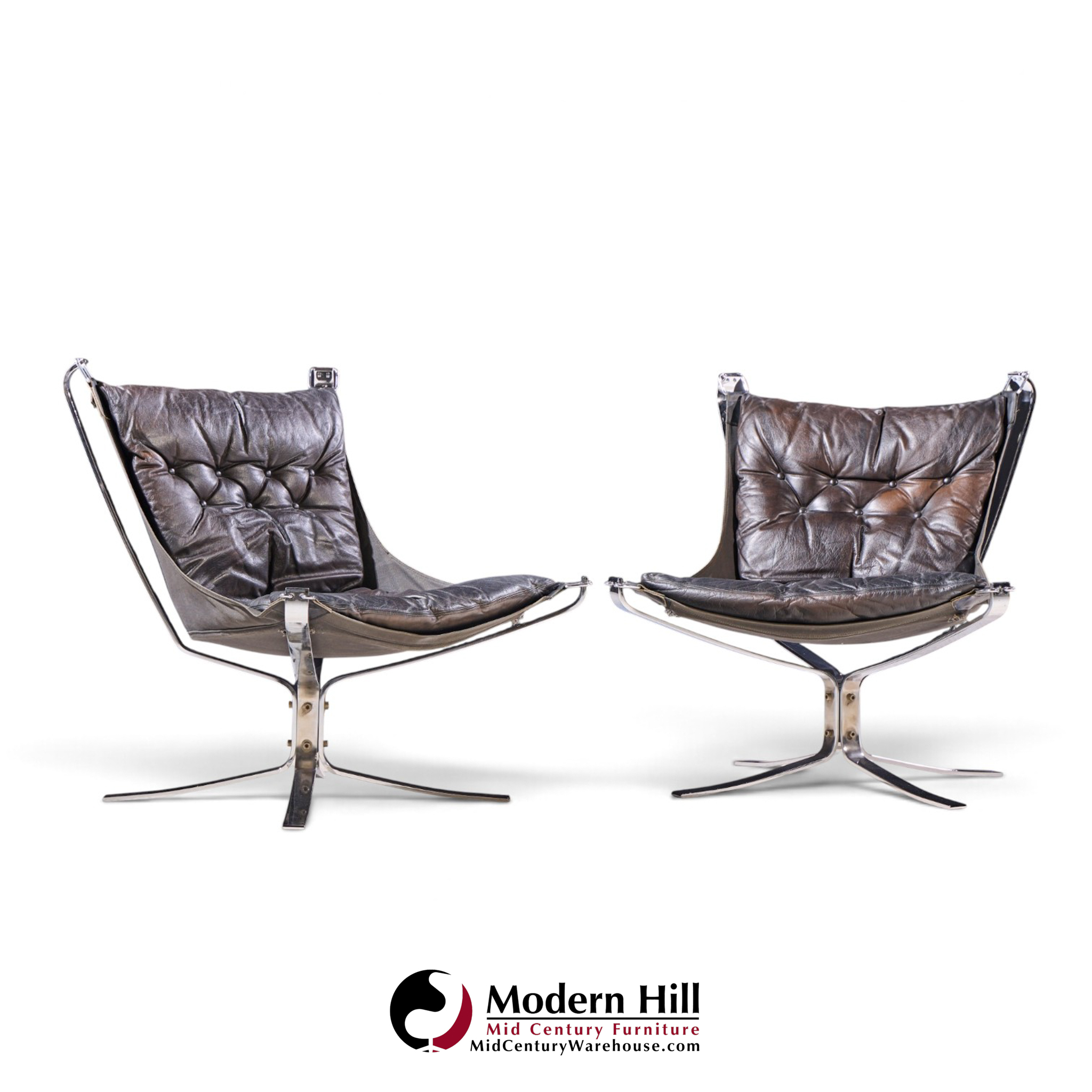 sigurd ressell for vatne møbler mid century chrome falcon lounge chairs - pair