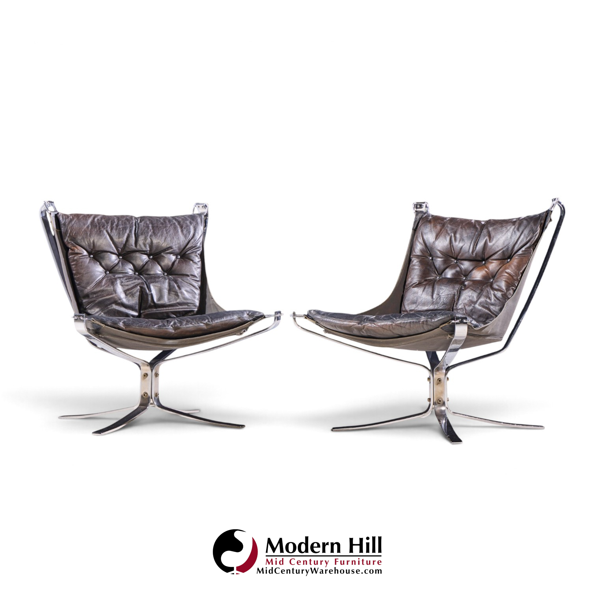 sigurd ressell for vatne møbler mid century chrome falcon lounge chairs - pair