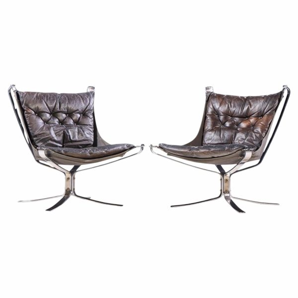 sigurd ressell for vatne møbler mid century chrome falcon lounge chairs - pair