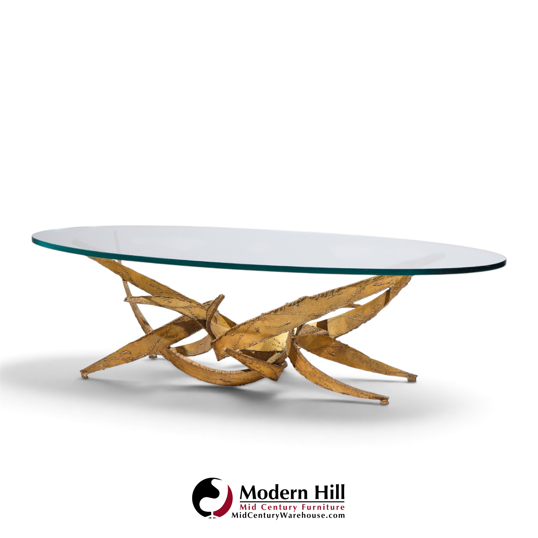 silas seandel brutalist mid century glass and gilt bronze coffee table
