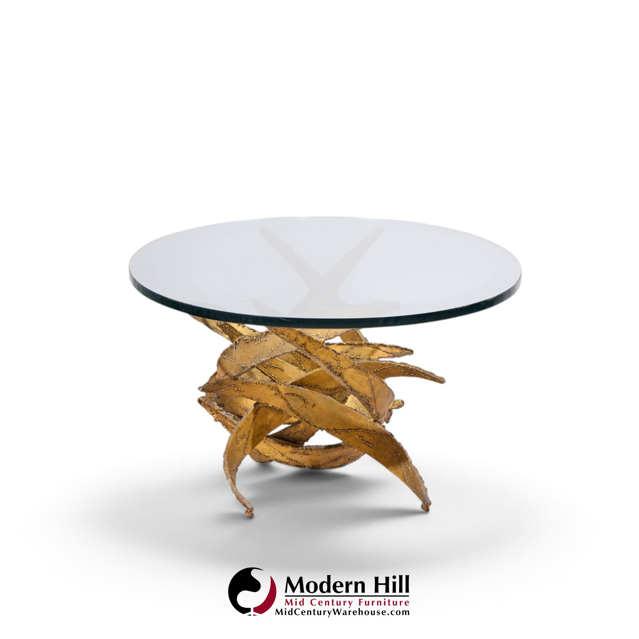 silas seandel brutalist mid century glass and gilt bronze coffee table