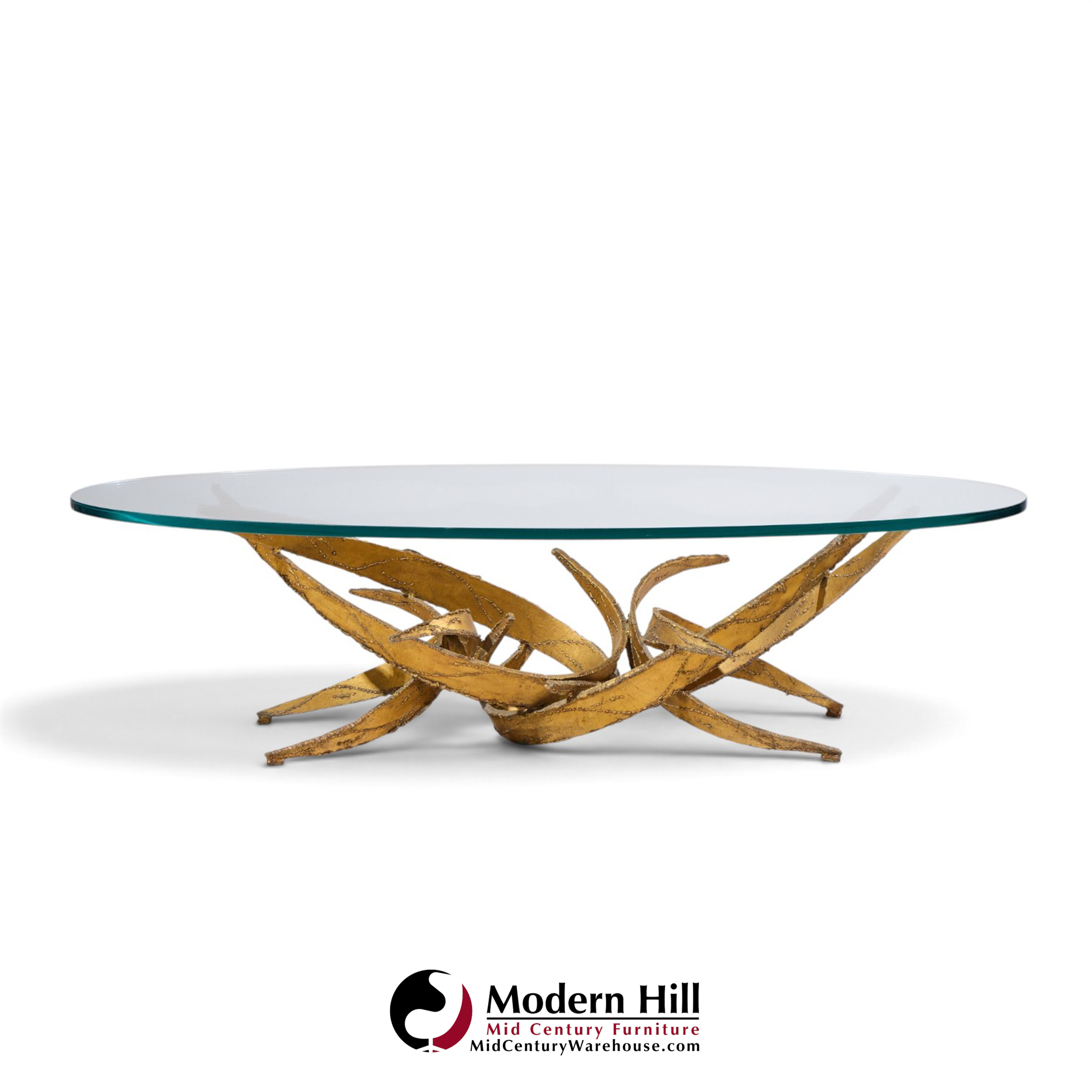 silas seandel brutalist mid century glass and gilt bronze coffee table