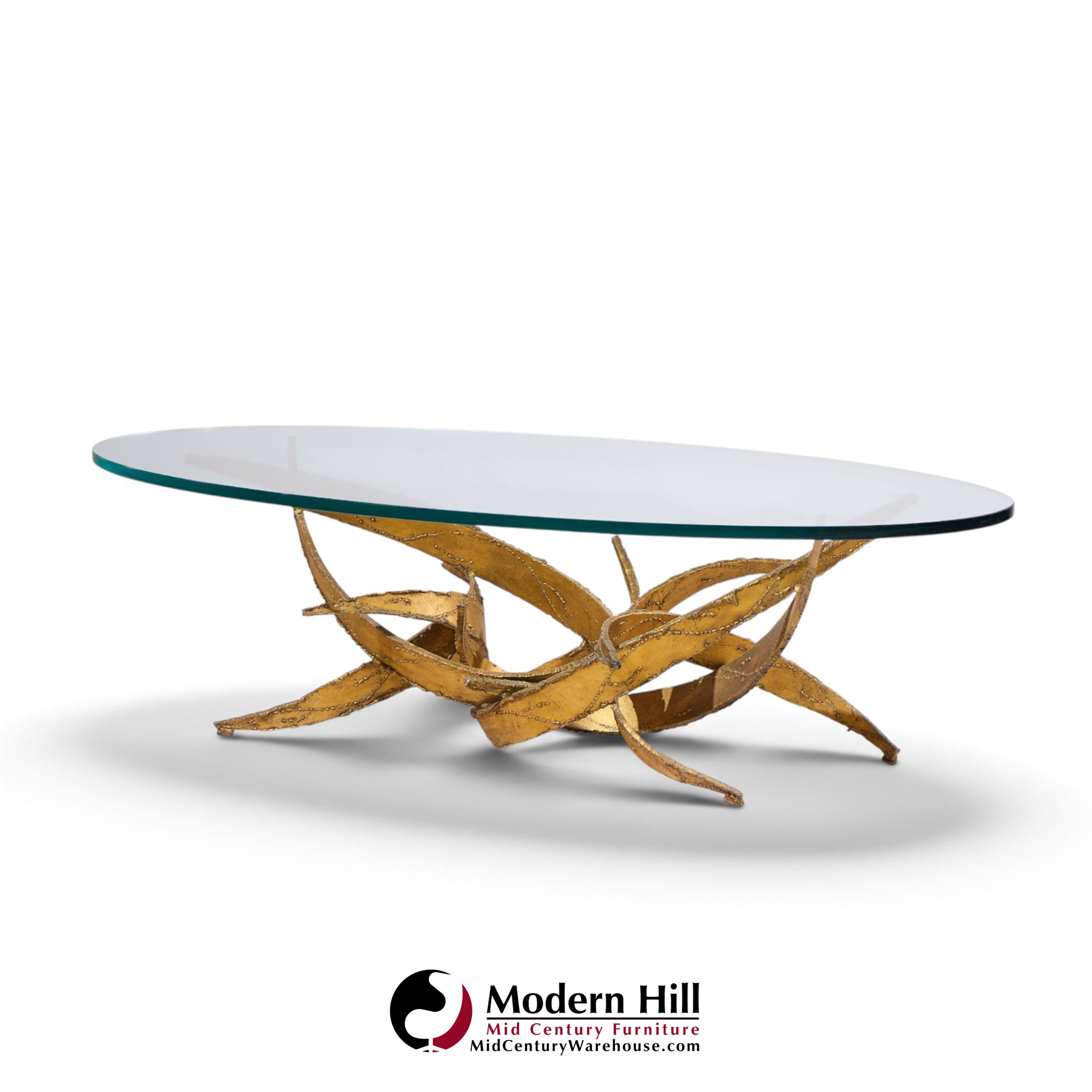 silas seandel brutalist mid century glass and gilt bronze coffee table