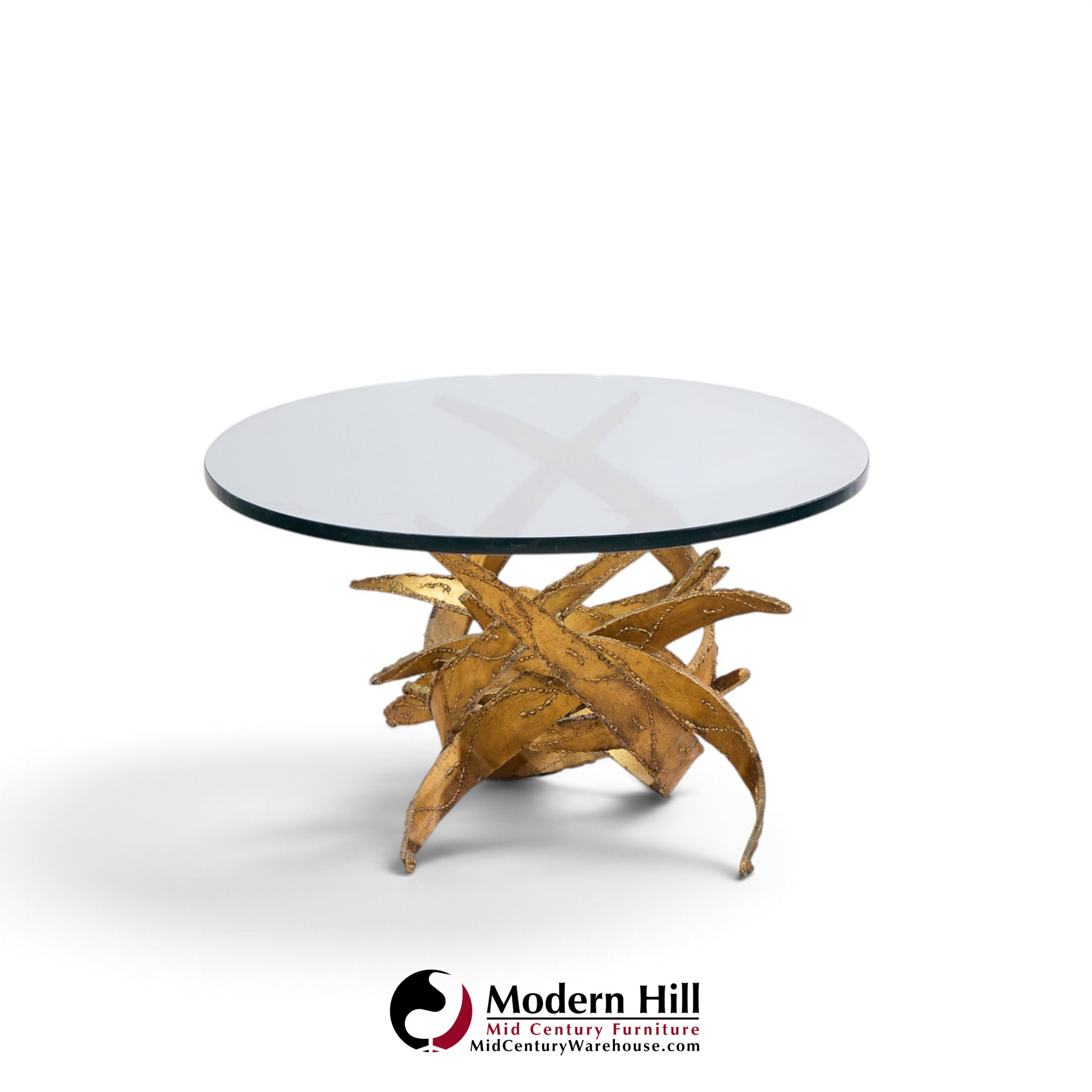 silas seandel brutalist mid century glass and gilt bronze coffee table