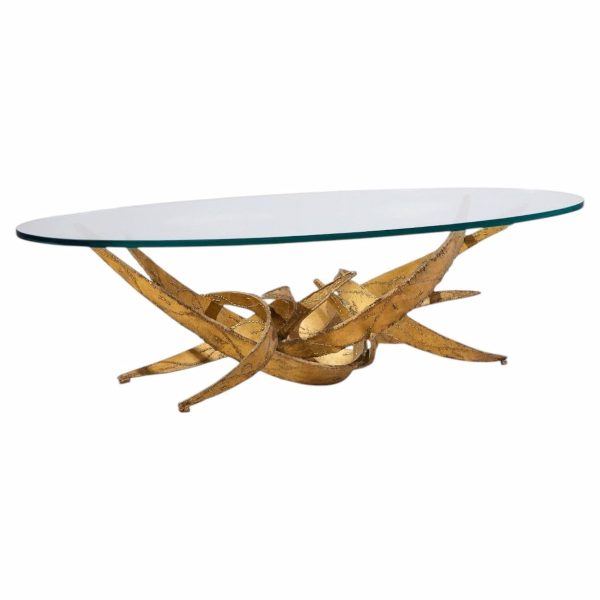 silas seandel brutalist mid century glass and gilt bronze coffee table