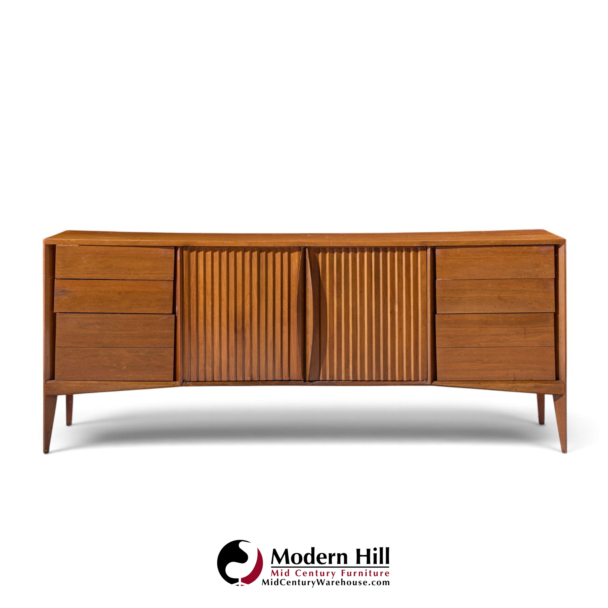 unagusta mid century walnut curved lowboy dresser