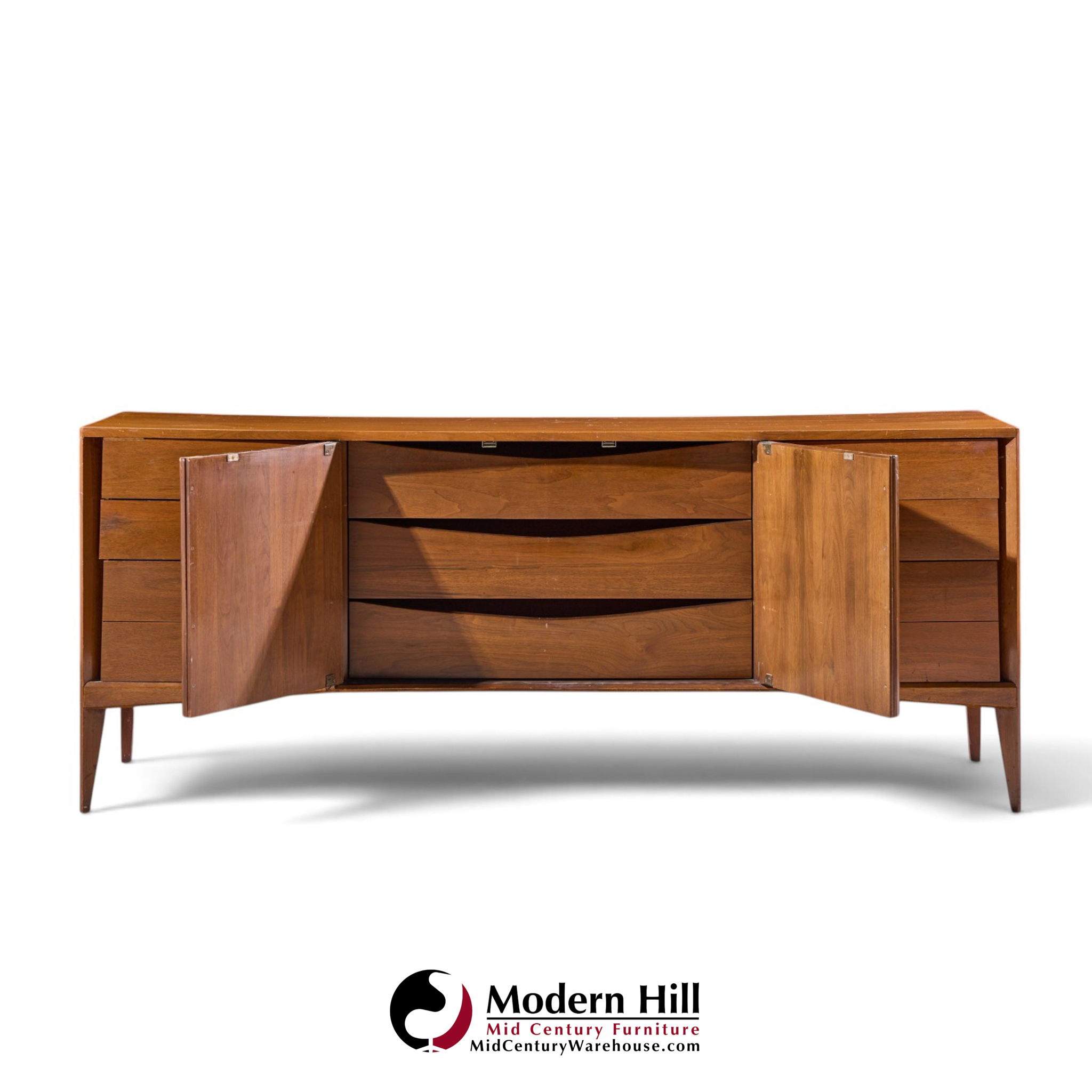 unagusta mid century walnut curved lowboy dresser