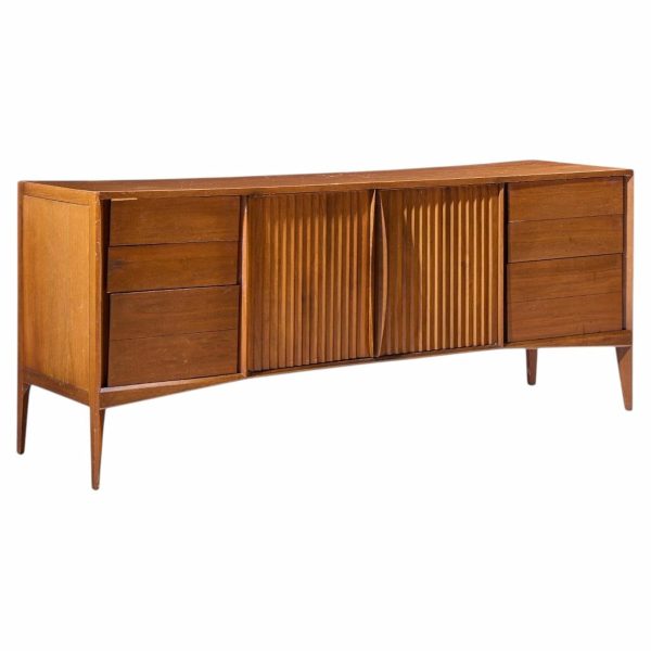unagusta mid century walnut curved lowboy dresser