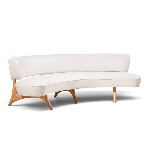 vladimir kagan mid century tiger maple floating curve sofa