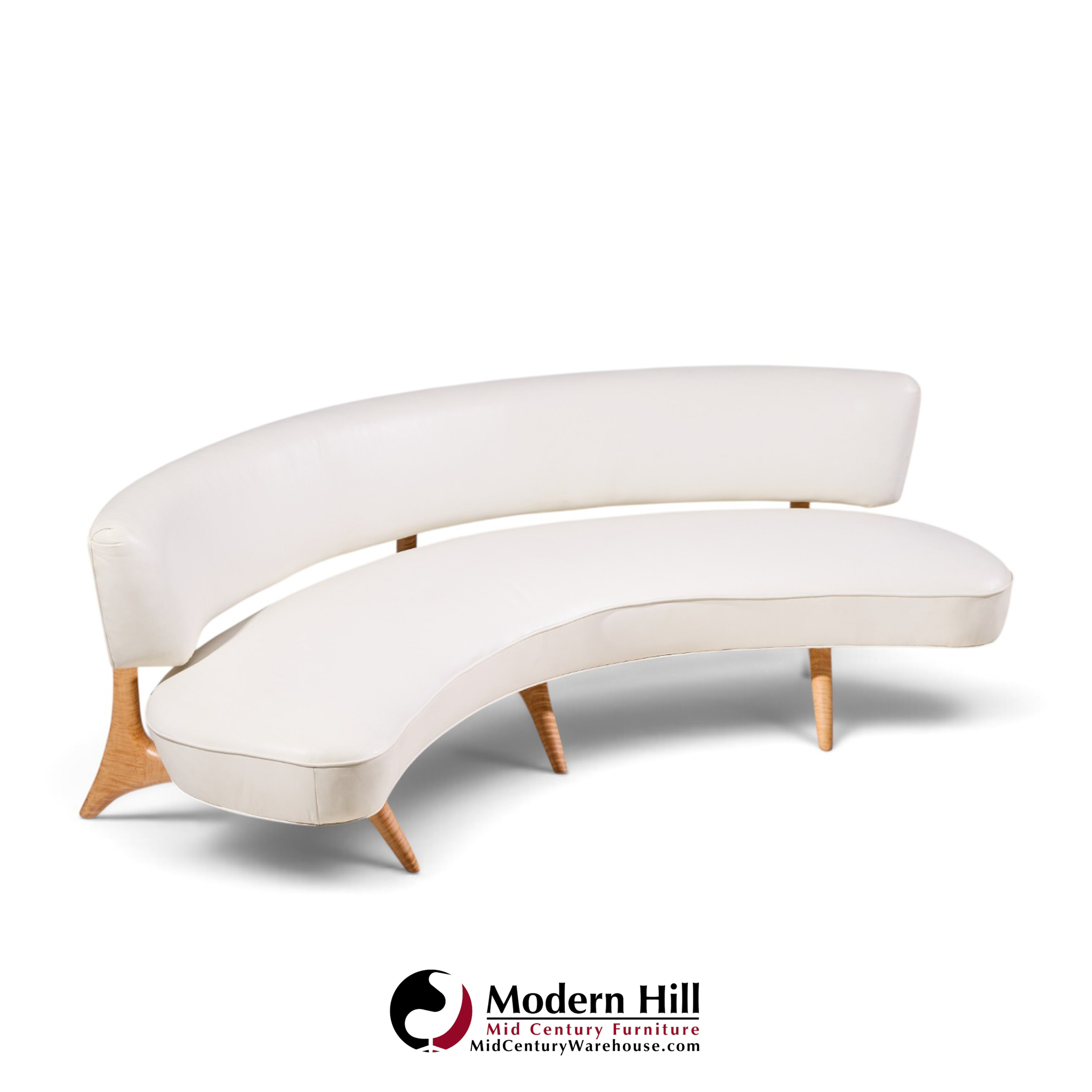 vladimir kagan mid century tiger maple floating curve sofa