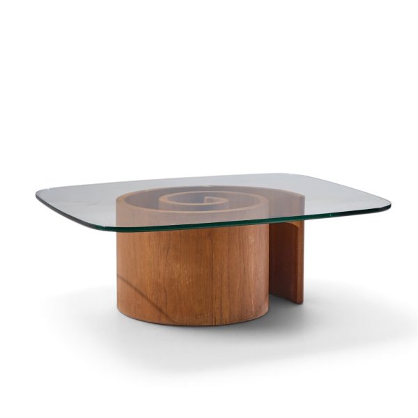 ladimir kagan mid century walnut snail coffee table