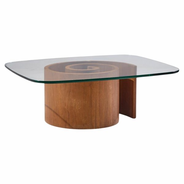 ladimir kagan mid century walnut snail coffee table