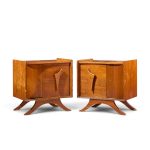 vladimir kagan style mid century sculptural walnut nightstands - pair