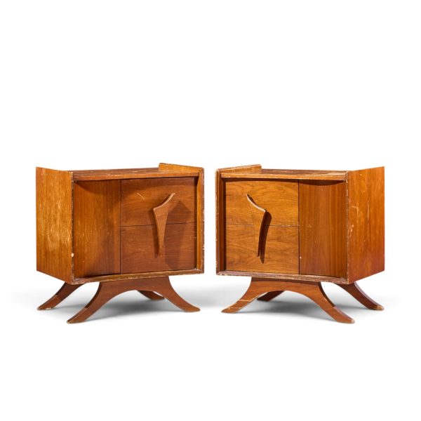 vladimir kagan style mid century sculptural walnut nightstands - pair