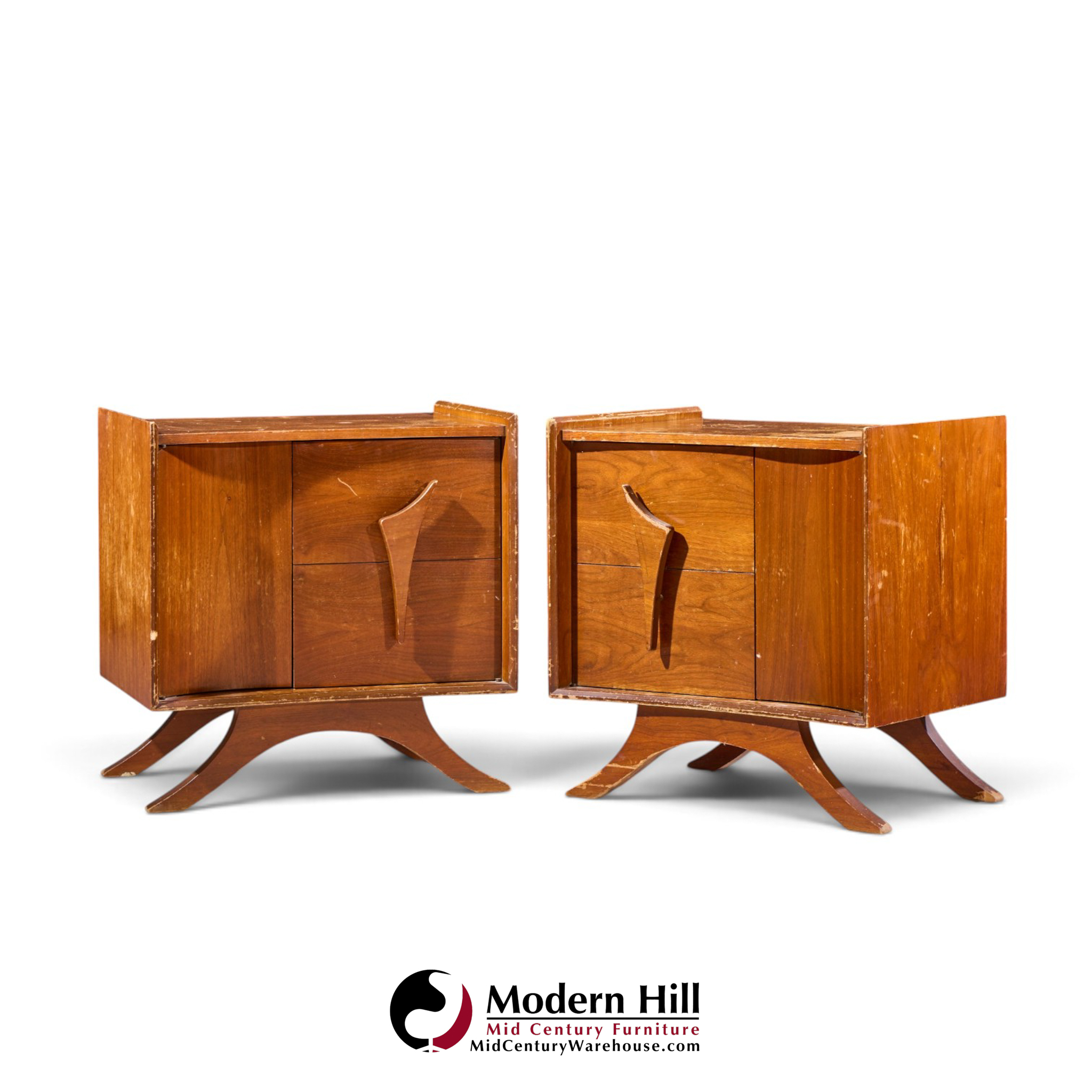 vladimir kagan style mid century sculptural walnut nightstands - pair