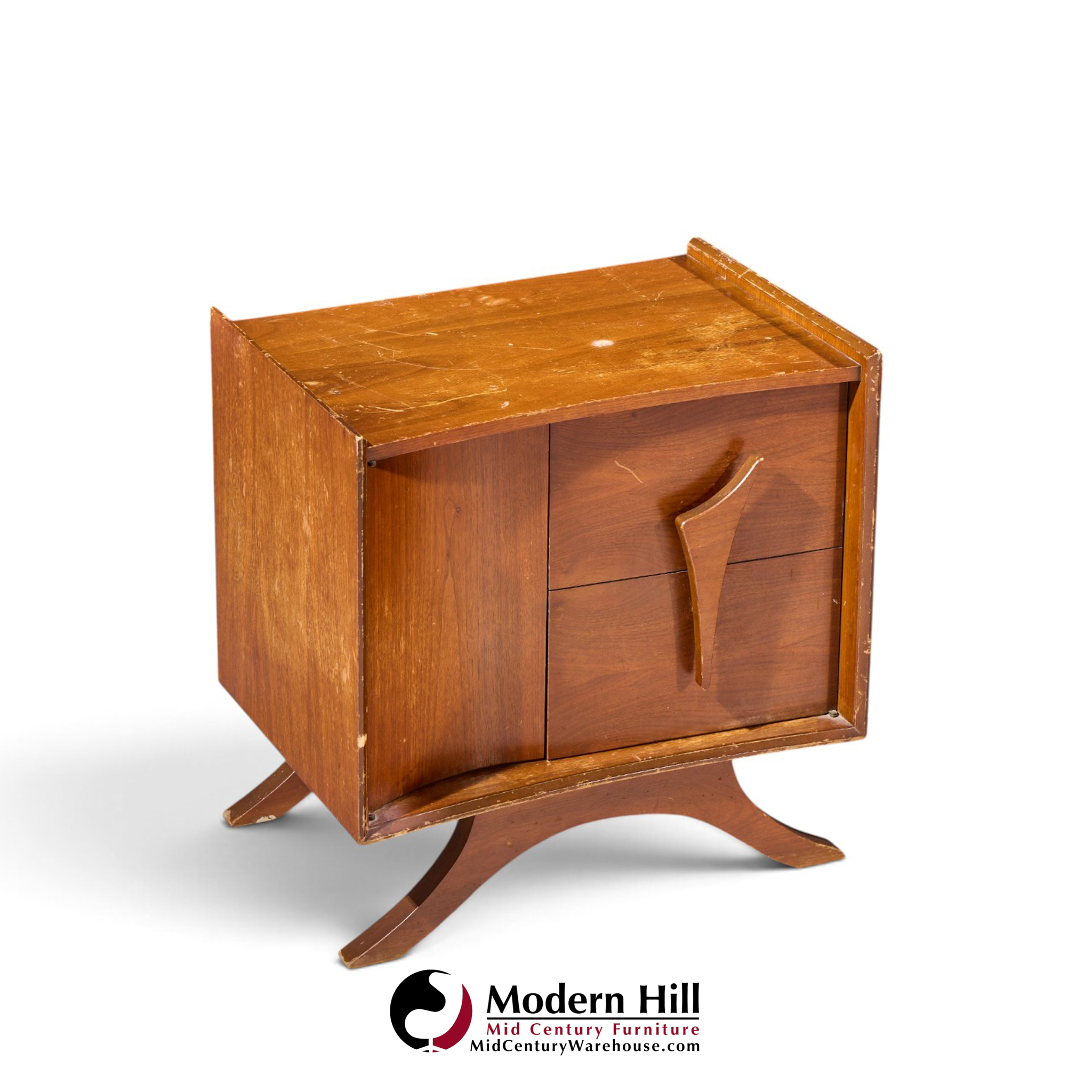 vladimir kagan style mid century sculptural walnut nightstands - pair