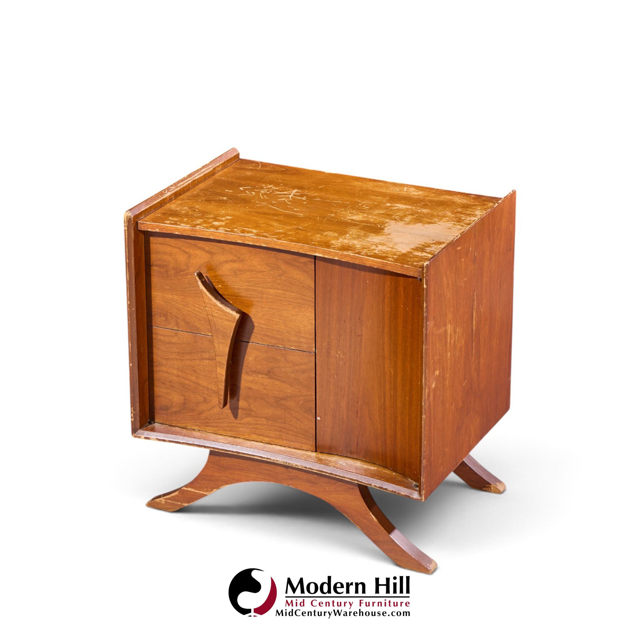 vladimir kagan style mid century sculptural walnut nightstands - pair