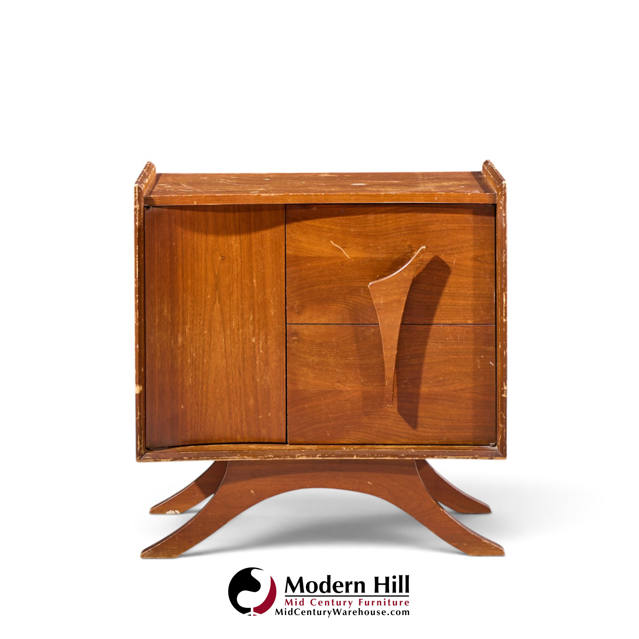 vladimir kagan style mid century sculptural walnut nightstands - pair